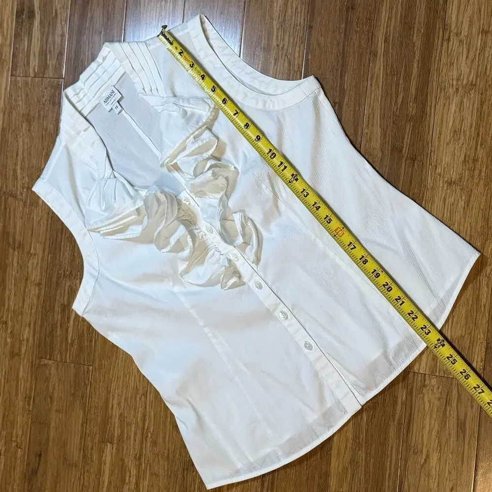 VTG ARMANI COLLEZIONI Women’s Sleeveless Ruffle Casual Formal Cream Shirt 10 - Picture 10 of 13